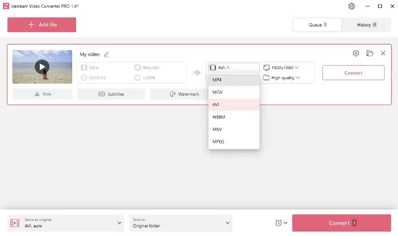 Convert MKV to AVI Step 1